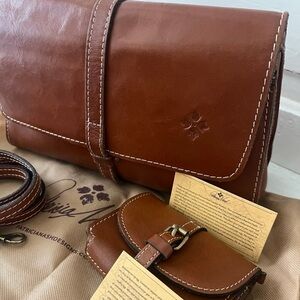 Patricia Nash 2 Piece Set Tijola Flap Crossbody Bag in Tan with Matching Pouch